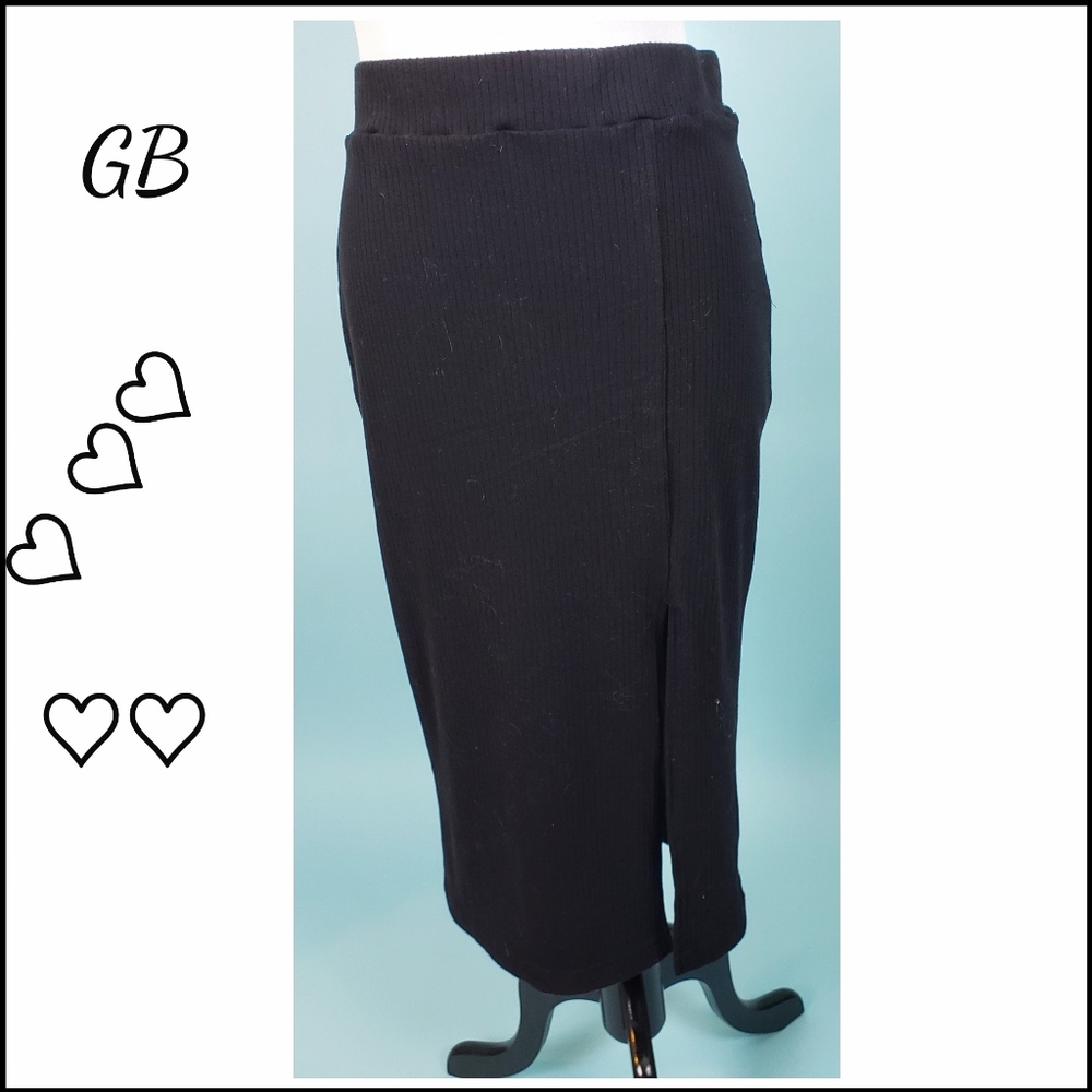 Gianni Bini Black Ribbed Midi Skirt, Size XL